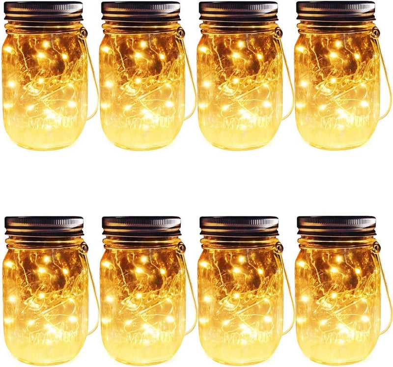 Solar Mason Jar Hanging Lights, 8 Pack 30 Leds(Hangers & Jars Included) String Fairy Lights Glass Solar Laterns Table Lights,Outdoor Lawn Lamps Décor for Patio Garden,Yard,Floor,Steps and Deck