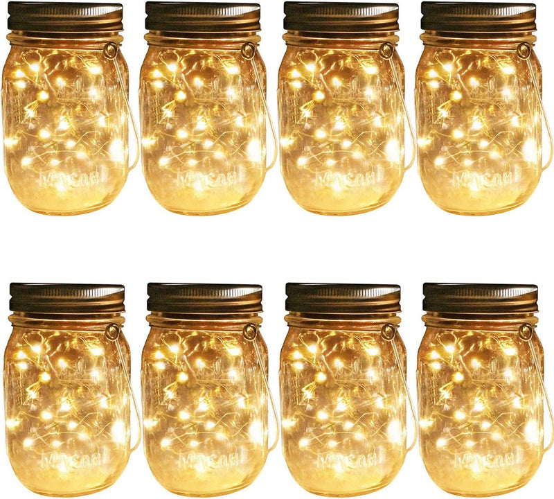 Solar Mason Jar Hanging Lights, 8 Pack 30 Leds(Jar & Hangers Included) String Fairy Lights Glass Solar Laterns Table Lights,Great Outdoor Lamp Décor for Patio Garden Yard Deck Floor and Lawn Home & Garden > Lighting > Lamps Aobik   