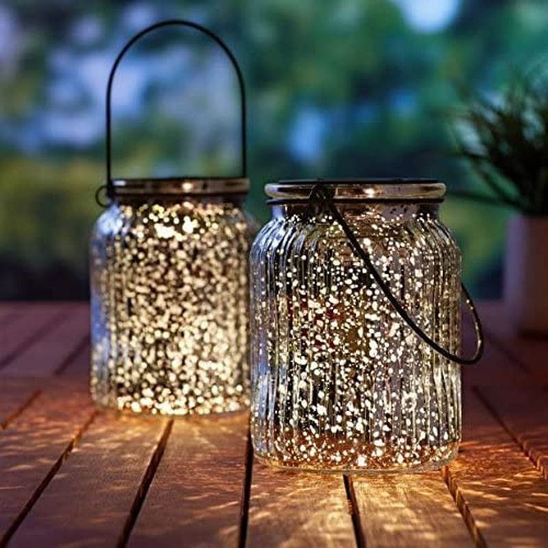 Solar Mercury Glass Jars 2 Pack Outdoor Table Lamps (Silver) Home & Garden > Lighting > Lamps SUNWIND Silver  