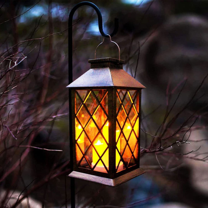 Solar Outdoor Lantern, Garden Hanging Waterproof Lanterns PVC Upgrade 3 LED Flickering Flameless Candle Decorative Lights for Garden (Grid Candle) Home & Garden > Lighting > Lamps GUANFU   