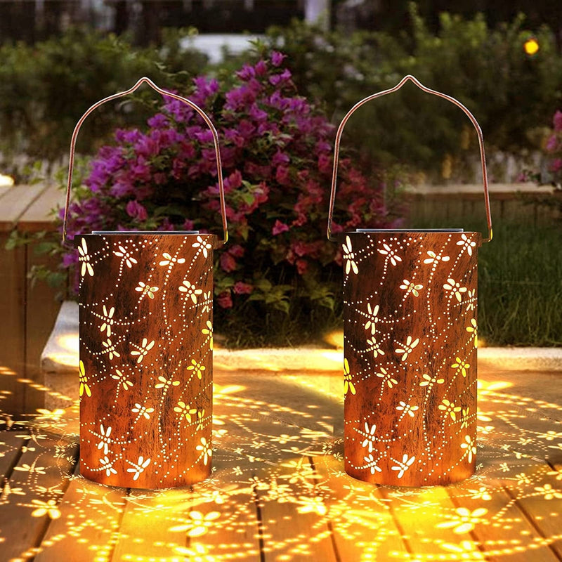 Solar Outdoor Lanterns Hanging Bohemian Solar Lights Outdoor Waterproof Garden Light, Metal Lantern Dragonfly Solar Table Light LED Lantern for Garden, Patio, Yard Home & Garden > Lighting > Lamps EASTWELL 2 Pack Dragonfly Lantern  