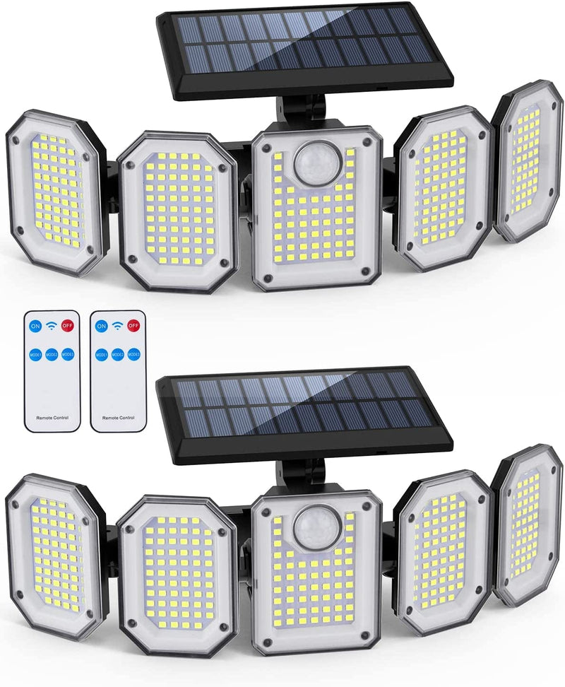 Solar Outdoor Lights, 300LED 2700LM 5 Heads Solar Powered Motion Sensor LED Security Light with Remote Control, IP65 Waterproof LED Floodlight, 360°Beam Angle Wall Lights for Garden Driveway 2 Pack Home & Garden > Lighting > Flood & Spot Lights OTDLIGHT 300LED 2PACK  