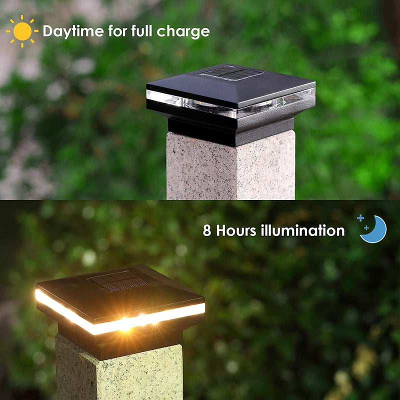 Solar Post Cap Lights, 8Pcs Outdoor Fence Post Lights for Patio, Deck, Pathway and Garden Decoration, LED Waterproof Warm White Post Lamp Fits 4X4 6X6 Wooden Posts