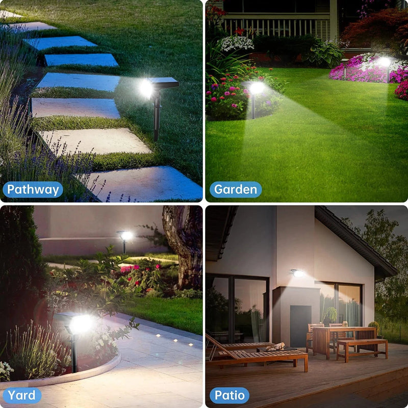 Solar Spot Lights Outdoor, 107 LED Solar Landscape Spotlights with Remote Control, 2-In-1 USB & Solar Powered Wall Garden Lights IP67 Waterproof for Yard Backyard Walkway Driveway Patio Pool, 4 Pack