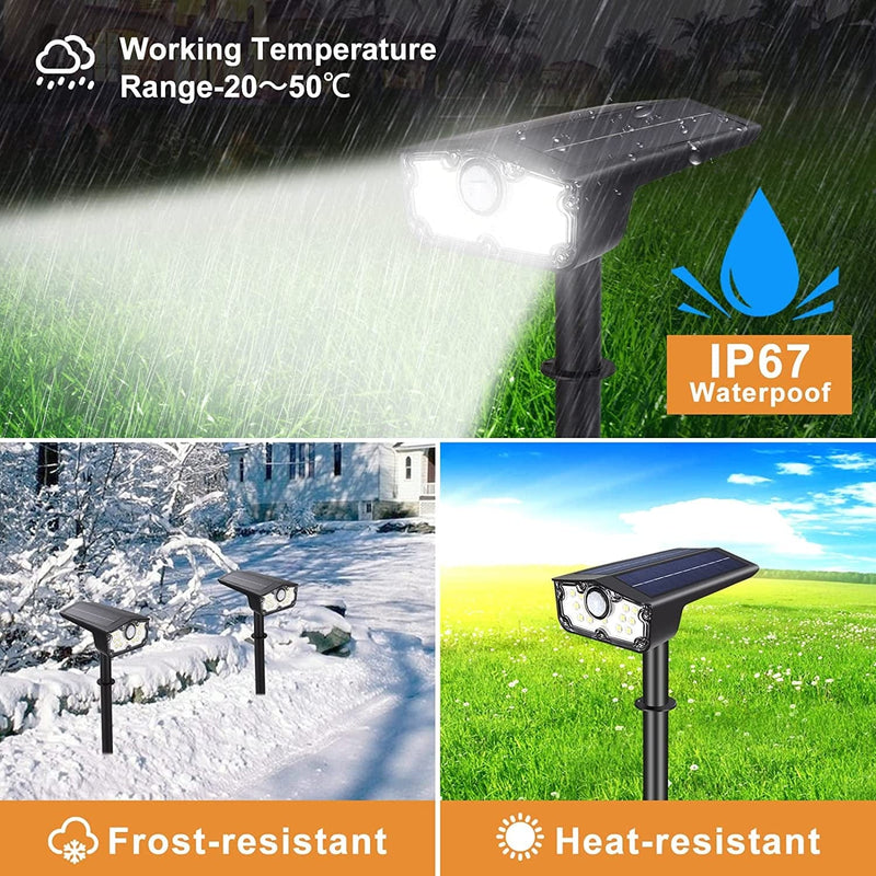 Solar Spot Lights Outdoor Motion Sensor 2 Pack, IP67 Waterpoof Solar Landscape Spotlights 2-In-1 Bright Solar Outdoor Lights, 3 Lighting Mode LED Solar Garden Lights for Pathway Yard Wall(Cool White) Home & Garden > Lighting > Flood & Spot Lights Kousbar   