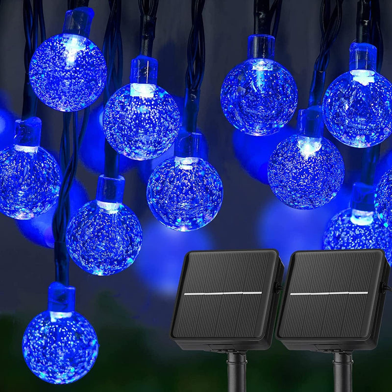Solar String Lights Outdoor 60 Led 35.6 Feet Crystal Globe Lights with 8 Lighting Modes, Waterproof Solar Powered Patio Lights for Garden Yard Porch Wedding Party Decor (Warm White) Home & Garden > Lighting > Light Ropes & Strings Brightown Blue Lights 2 pc