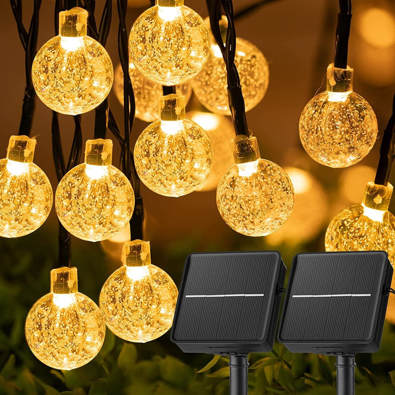 Solar String Lights Outdoor 60 Led 35.6 Feet Crystal Globe Lights with 8 Lighting Modes, Waterproof Solar Powered Patio Lights for Garden Yard Porch Wedding Party Decor (Warm White) Home & Garden > Lighting > Light Ropes & Strings Brightown Warm White Lights 2 pc