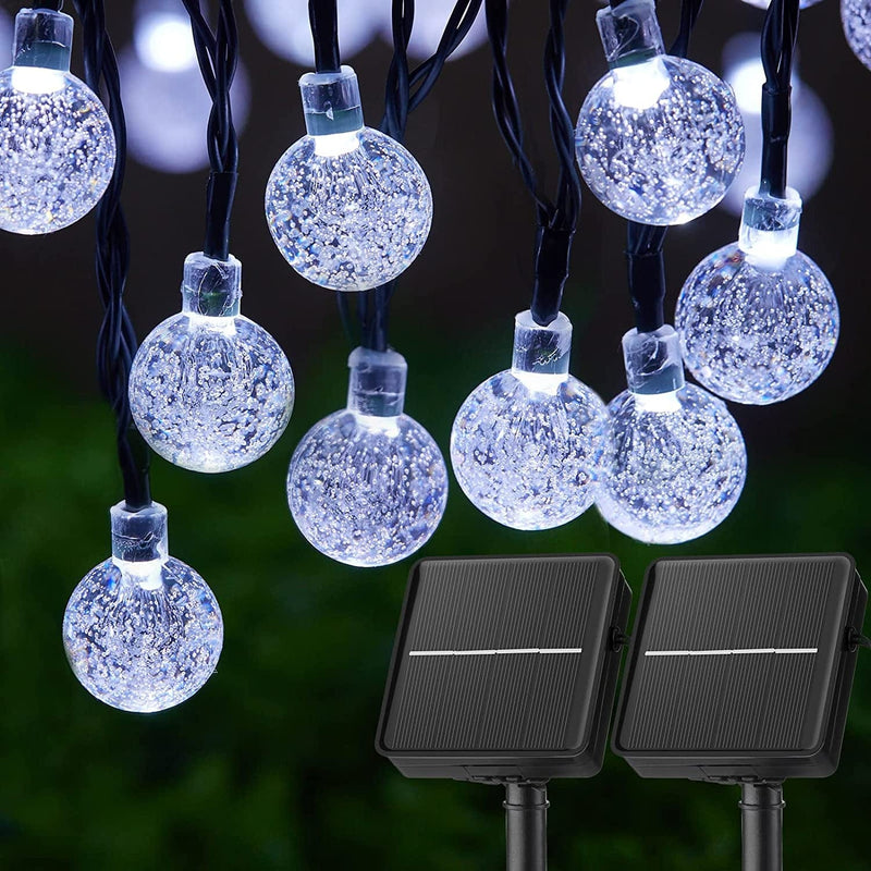 Solar String Lights Outdoor 60 Led 35.6 Feet Crystal Globe Lights with 8 Lighting Modes, Waterproof Solar Powered Patio Lights for Garden Yard Porch Wedding Party Decor (Warm White) Home & Garden > Lighting > Light Ropes & Strings Brightown Pure White Lights 2 pc