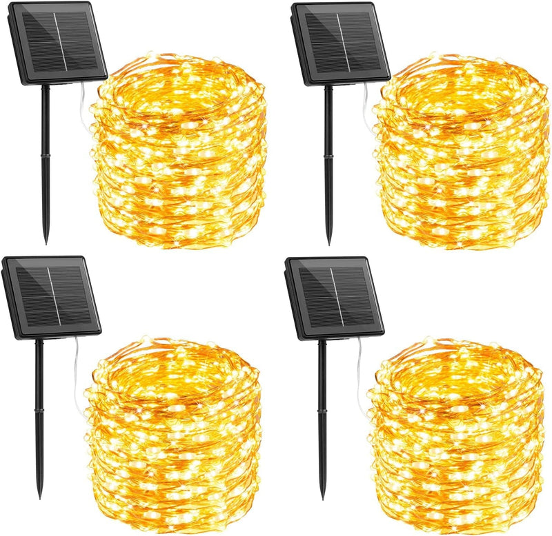 Solar String Lights Outdoor Waterproof, 4 Packs Each 33 Ft 100 LED Solar Fairy Lights with 8 Modes, Twinkle Solar Powered Outdoor Lights for Patio Yard Trees Wedding Christmas, Warm White Home & Garden > Lighting > Light Ropes & Strings Brightown Warm White  