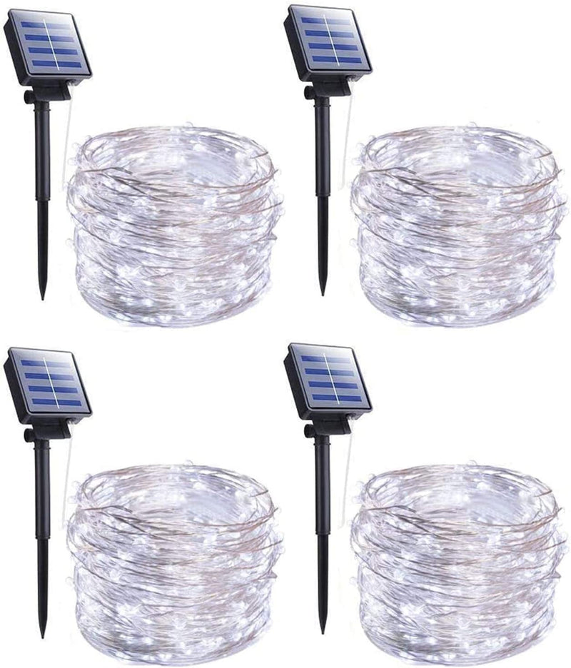 Solar String Lights Outdoor Waterproof, 4 Packs Each 33 Ft 100 LED Solar Fairy Lights with 8 Modes, Twinkle Solar Powered Outdoor Lights for Patio Yard Trees Wedding Christmas, Warm White Home & Garden > Lighting > Light Ropes & Strings Brightown Pure White  