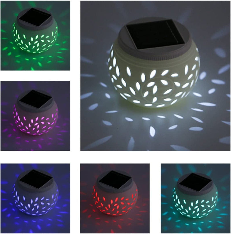 Solar Table Lamp, Waterproof Wireless Color Changing Ceramic Patio Lights, Garden Lights, Filigree Lights, for Home Party Yard Patio Outdoor Indoor Decoration Night Lamp Home & Garden > Lighting > Lamps Hoshine   