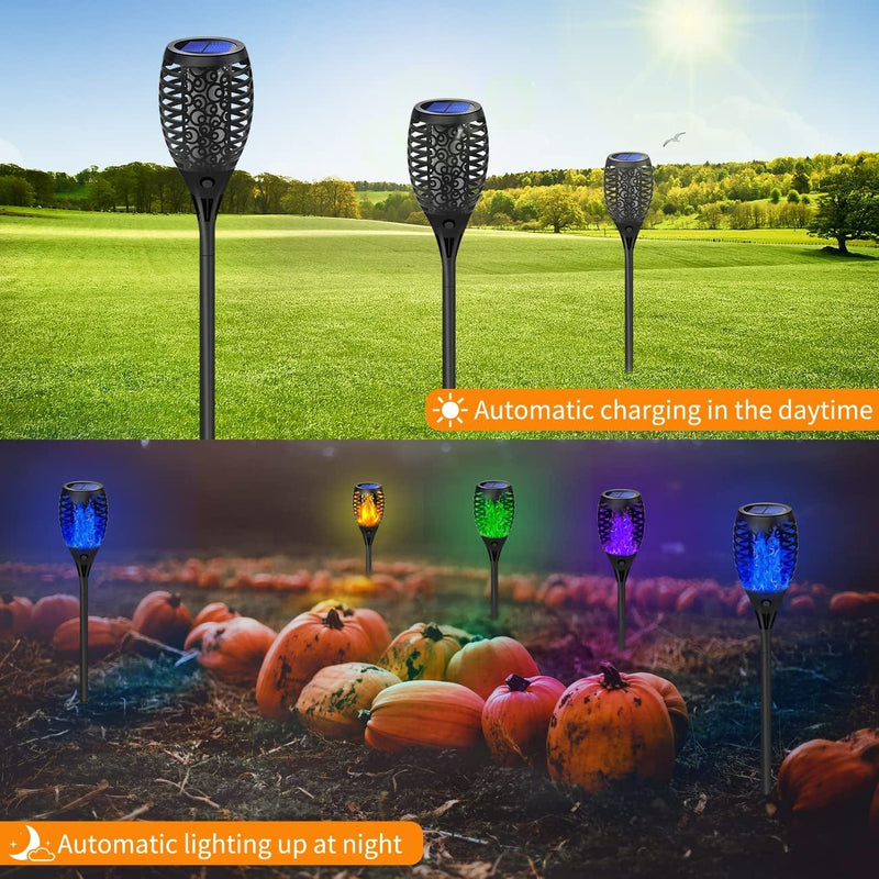 Solar Tiki Torches Lights with Flickering Flame Christmas Decorations Outdoor Torch Light Waterproof Landscape Decor Mini 4 Pack Solar Powered Lamp for Yard, Patio, Garden, Porch (Purple) Home & Garden > Lighting > Lamps Marlrin   