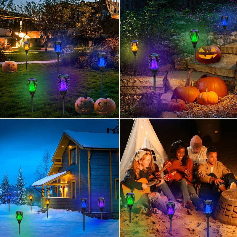 Solar Tiki Torches Lights with Flickering Flame Christmas Decorations Outdoor Torch Light Waterproof Landscape Decor Mini 4 Pack Solar Powered Lamp for Yard, Patio, Garden, Porch (Purple) Home & Garden > Lighting > Lamps Marlrin   