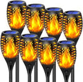 Solar Tiki Torches Lights with Flickering Flame Christmas Decorations Outdoor Torch Light Waterproof Landscape Decor Mini 4 Pack Solar Powered Lamp for Yard, Patio, Garden, Porch (Purple) Home & Garden > Lighting > Lamps Marlrin Black 8 Pack  