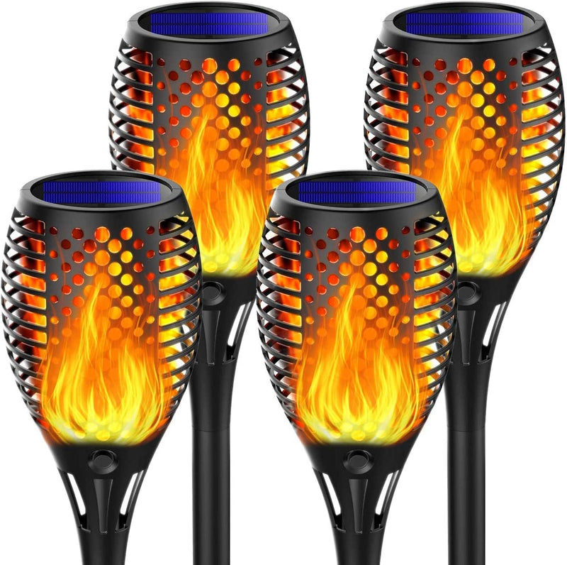 Solar Tiki Torches Lights with Flickering Flame Christmas Decorations Outdoor Torch Light Waterproof Landscape Decor Mini 4 Pack Solar Powered Lamp for Yard, Patio, Garden, Porch (Purple) Home & Garden > Lighting > Lamps Marlrin Yellow 4 Pack  