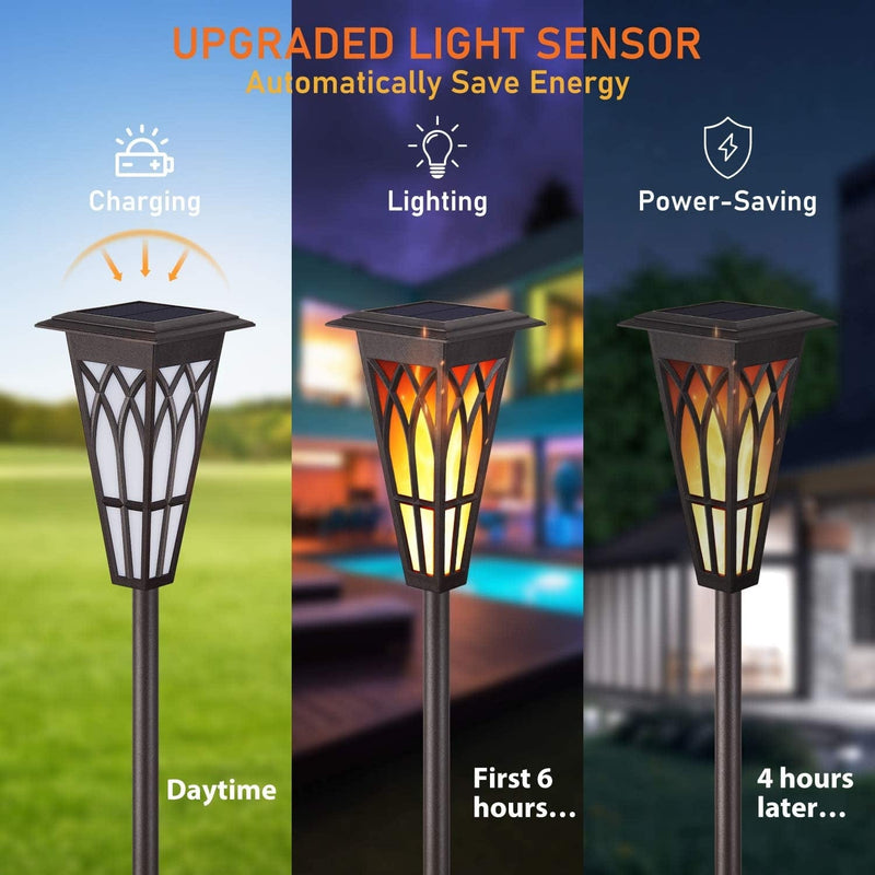 Solar Torch Lights Outdoor, 2 Lighting Modes with Dancing Flickering Flames, Waterproof IP65 Auto On/Off Flickering Solar Lights Outdoor, Solar Tiki Torches Decoration Lights for Path Yard Garden