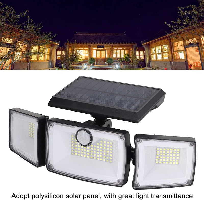 Solar Wall Lamp, Solar Induction Light Angle Adjustment Polysilicon Panel 6W 3 Heads for Gate