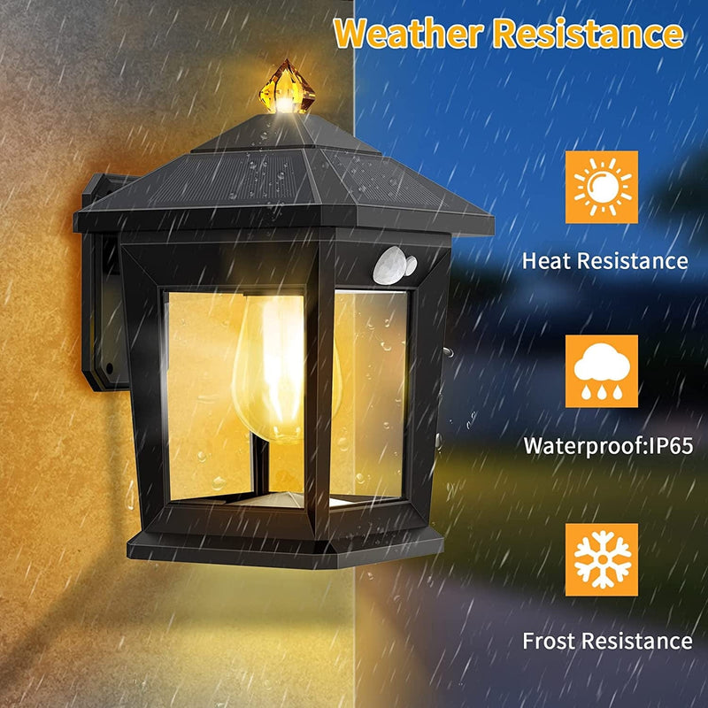 Solar Wall Lights Outdoor Solar Porch Lamp Waterproof Solar Sconce Lights with 3 Lighting Modes and Motion Sensor 3000K Dusk to Dawn Solar Wall Lantern for Garage Home Barn Shed (Warm White 2Pack) Home & Garden > Lighting > Lamps Brotuoway   