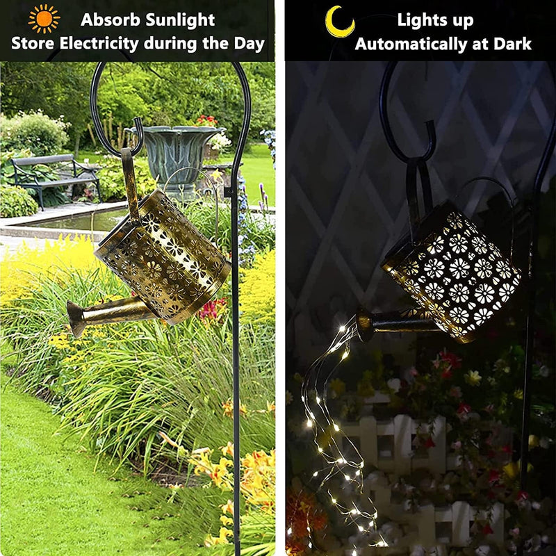 Solar Watering Can with Cascading Lights, Adorable Outdoor Hanging Solar Lantern, Durable Metal Waterproof Garden Lights Cute Addition for Garden Yards Rose Bush Patio Pathway Party (Rectangular Lamp) Home & Garden > Lighting > Lamps SITIEPA   
