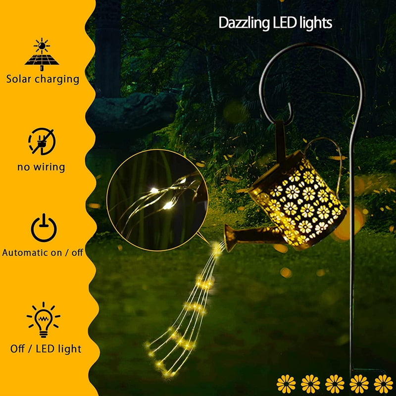 Solar Watering Can with Cascading Lights, Adorable Outdoor Hanging Solar Lantern, Durable Metal Waterproof Garden Lights Cute Addition for Garden Yards Rose Bush Patio Pathway Party (Rectangular Lamp) Home & Garden > Lighting > Lamps SITIEPA   