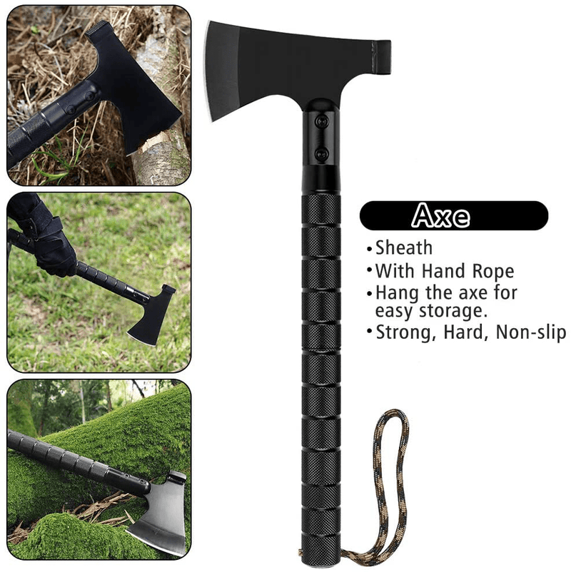 SOLASIDUO Camping Axe Multitool,Portable Lightweight,Camp Ax with Sheath, Tactical Tomahawk Hammer for Hunting, Hiking, Emergency Outdoor