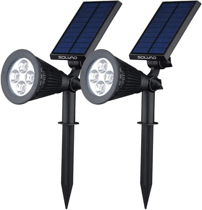 SOLVAO Solar Spot Lights (Upgraded) - Ultra Bright Outdoor LED Spotlights for Landscape, Yard, Flag Pole & Pathway - Waterproof, Sun Powered Uplighting Lamps W/ Stake & Wall / Fence Mounting (2 Pack) Home & Garden > Lighting > Lamps SOLVAO 2 Pack  