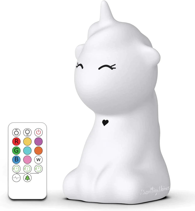 Something Unicorn - LED Unicorn Night Light for Kids. Rechargeable Color Changing Silicone Night Light with Brightness Control, Timer and Remote Control for Infant, Toddler, Kid and Teen.