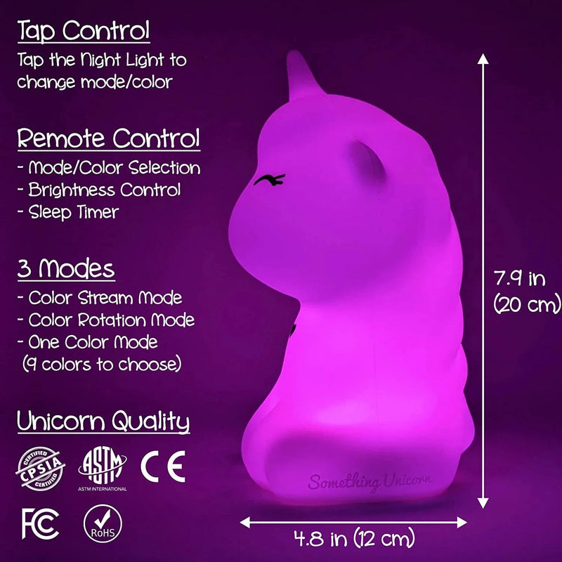 Something Unicorn - LED Unicorn Night Light for Kids. Rechargeable Color Changing Silicone Night Light with Brightness Control, Timer and Remote Control for Infant, Toddler, Kid and Teen. Home & Garden > Lighting > Night Lights & Ambient Lighting Something Unicorn   