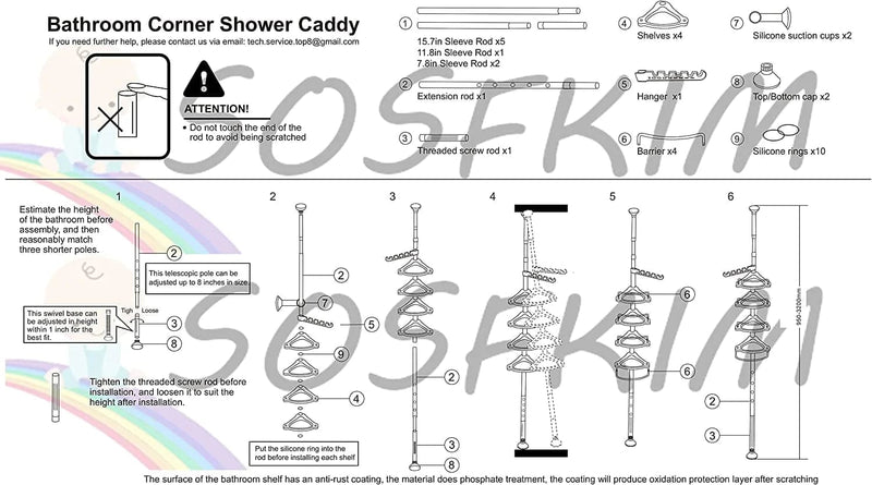 SOSFKIM Corner Shower Caddy Tension Pole , Shower Caddy Corner for Bathroom Organizer, Shower Shelf for inside Shower, 4-Pack Adjustable Shelves with Shower Storage, Fits Sizes up to 10 1/2 Ft. Home & Garden > Household Supplies > Storage & Organization SOSFKIM   