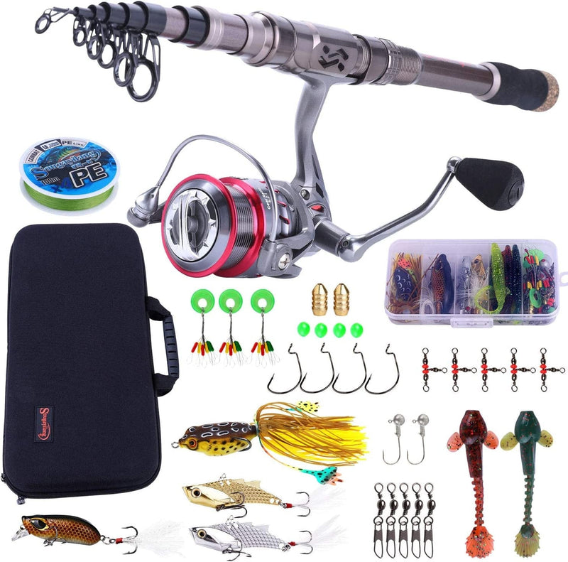 Sougayilang Fishing Rod and Reel Combos - Carbon Fiber Telescopic Fishing Pole - Spinning Reel 12 +1 BB with Carrying Case for Saltwater and Freshwater Fishing Gear Kit