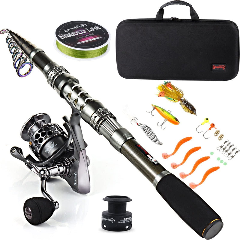 Sougayilang Fishing Rod Combos with Telescopic Fishing Pole Spinning Reels Fishing Carrier Bag for Travel Saltwater Freshwater Fishing Sporting Goods > Outdoor Recreation > Fishing > Fishing Rods Sougayilang A-fishing Full Kits With Carrier Case 2.1M/6.89FT 