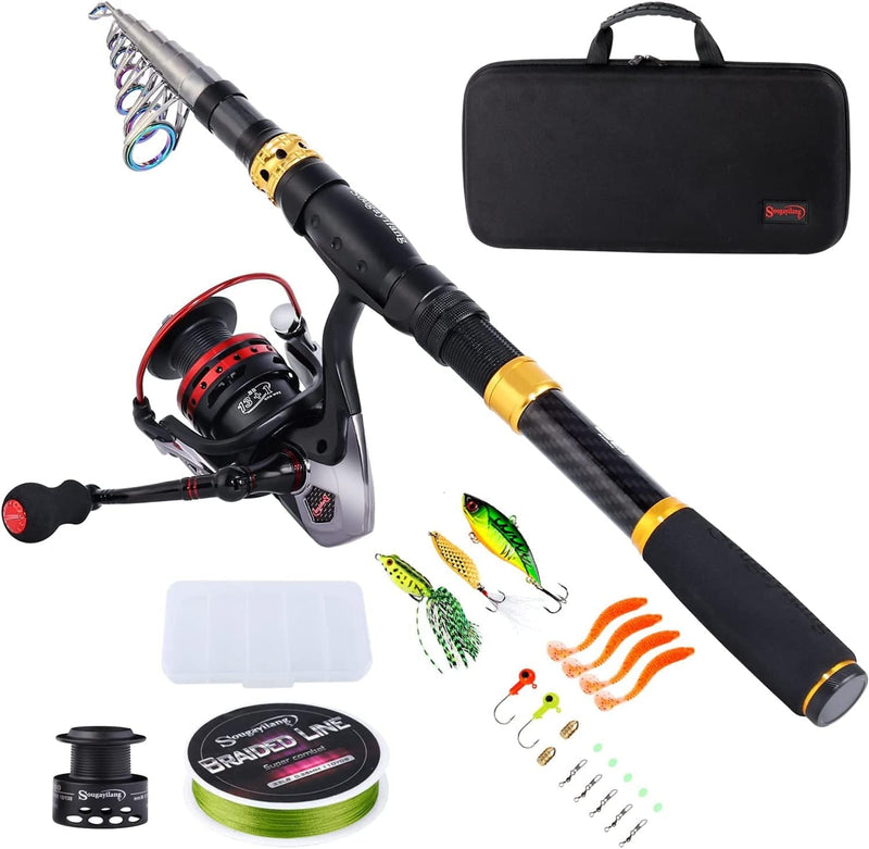 Sougayilang Fishing Rod Combos with Telescopic Fishing Pole Spinning Reels Fishing Carrier Bag for Travel Saltwater Freshwater Fishing Sporting Goods > Outdoor Recreation > Fishing > Fishing Rods Sougayilang B-full Kits With Carrier Case-style 2 2.1M/6.89FT 