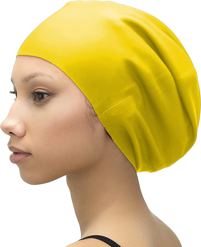SOUL CAP – Large Swimming Cap for Long Hair - Designed for Long Hair, Dreadlocks, Weaves, Hair Extensions, Braids, Curls & Afros - Women & Men - Silicone Sporting Goods > Outdoor Recreation > Boating & Water Sports > Swimming > Swim Caps Sesemane Ltd. Yellow Large 