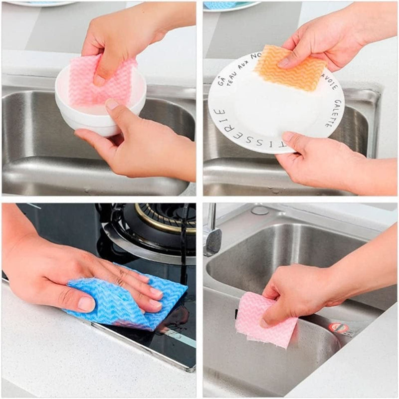 Soundsbeauty 1 Roll Disposable Non-Woven Dish Cloth Home Kitchen Cleaning Appliance, 50 Sheet/Roll Random Color