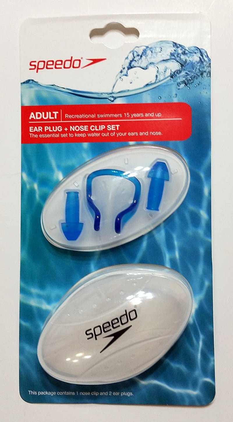 Speedo Adult Ear Plugs (1 Pair) and Nose Clip (1) Set for Recreational Swimmers 15 Years and Up