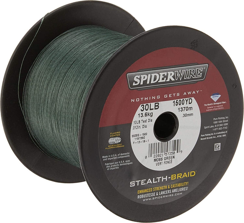 Spiderwire Stealth Braid Fishing Line Sporting Goods > Outdoor Recreation > Fishing > Fishing Lines & Leaders Pure Fishing Moss Green 8 Pounds 1500 Yards