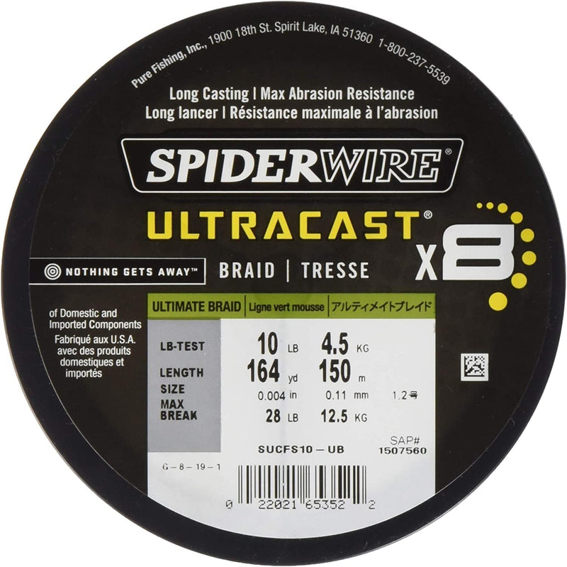 Spiderwire Superline Ultracast Braid, Ultimate Braid-Moss Green, 20Lb | 9Kg, 164Yd | 150M Fishing Line Sporting Goods > Outdoor Recreation > Fishing > Fishing Lines & Leaders SpiderWire Ultimate Braid-Moss Green 100 Pounds 164 Yards