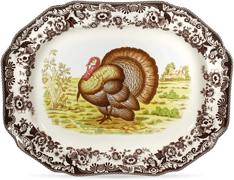 Spode Woodland Turkey Design- Rectangular Platter (19")- Porcelain