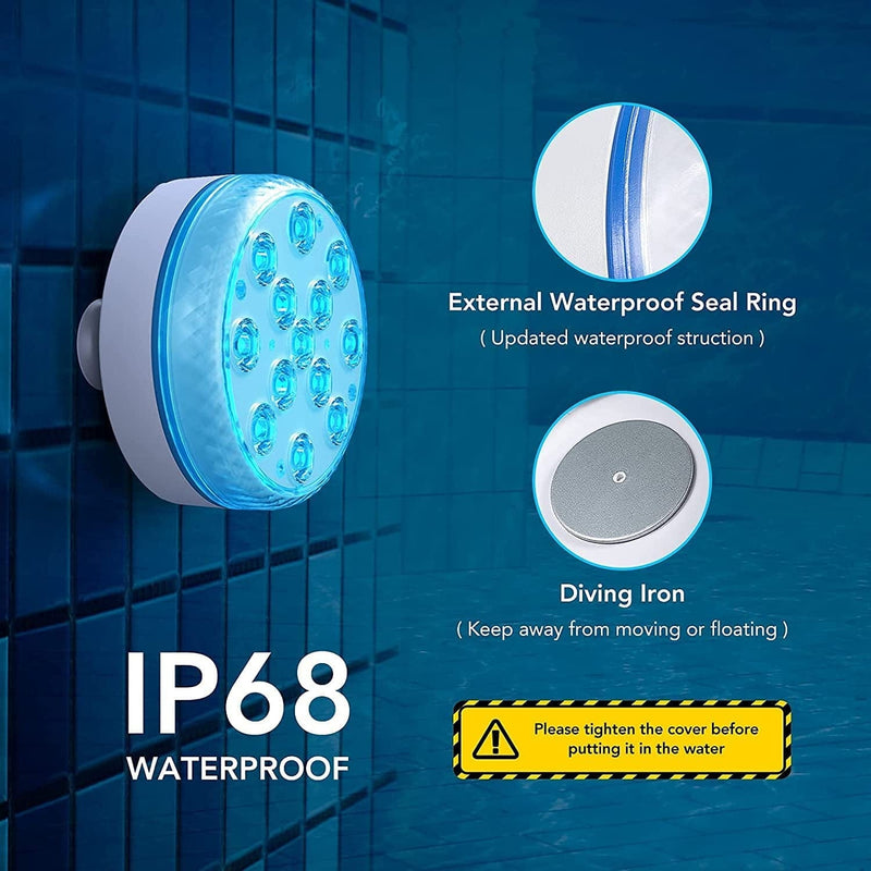 SPOMR Submersible LED Lights Waterproof IP68, Underwater Pool Lights with RF Remote 13 Bright Beads 16 RGB Color, with Magnets /Suction Cups Battery Operated Shower Light for Pool/Pond/Party Decor Home & Garden > Pool & Spa > Pool & Spa Accessories SPOMR   