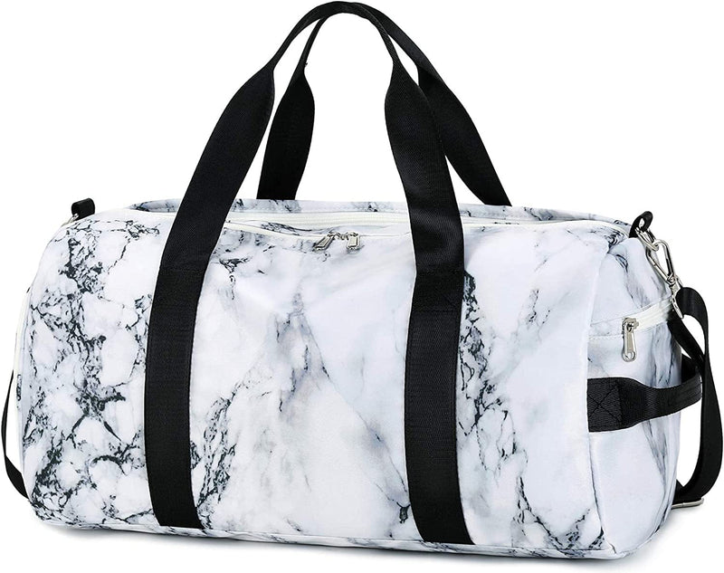 Sport Gym Duffle Travel Bag for Men Women Duffel with Shoe Compartment, Wet Pocket (Marble-White) Home & Garden > Household Supplies > Storage & Organization Bluboon A Marble-White  