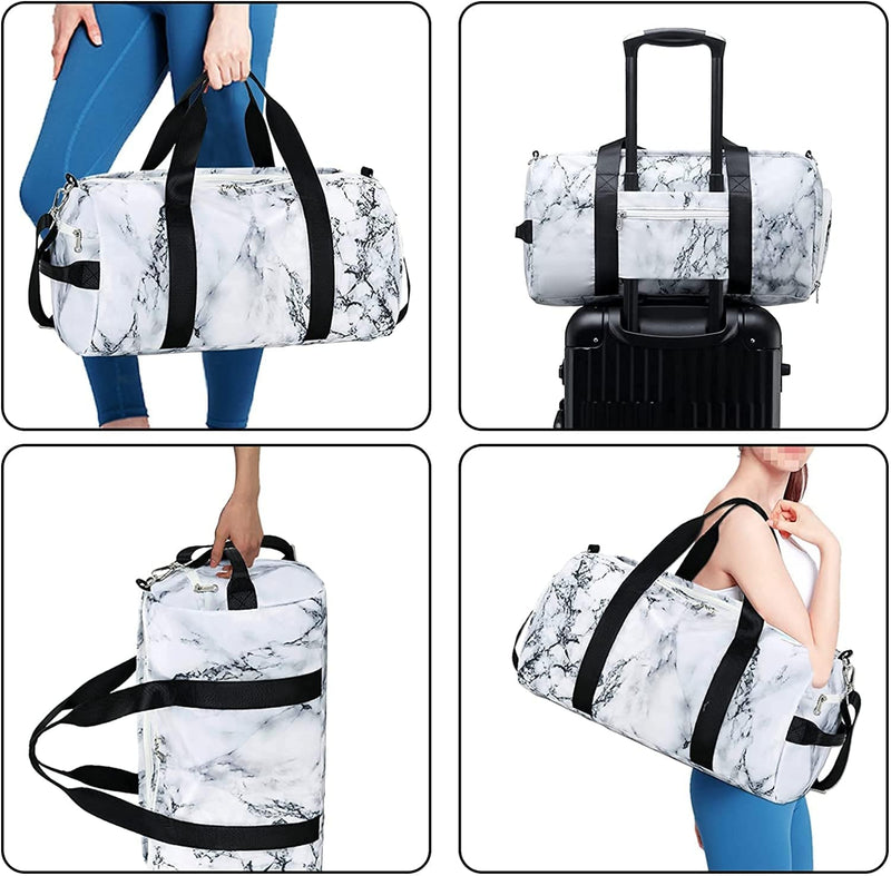 Sport Gym Duffle Travel Bag for Men Women Duffel with Shoe Compartment, Wet Pocket (Marble-White) Home & Garden > Household Supplies > Storage & Organization Bluboon   