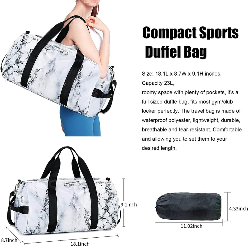 Sport Gym Duffle Travel Bag for Men Women Duffel with Shoe Compartment, Wet Pocket (Marble-White) Home & Garden > Household Supplies > Storage & Organization Bluboon   