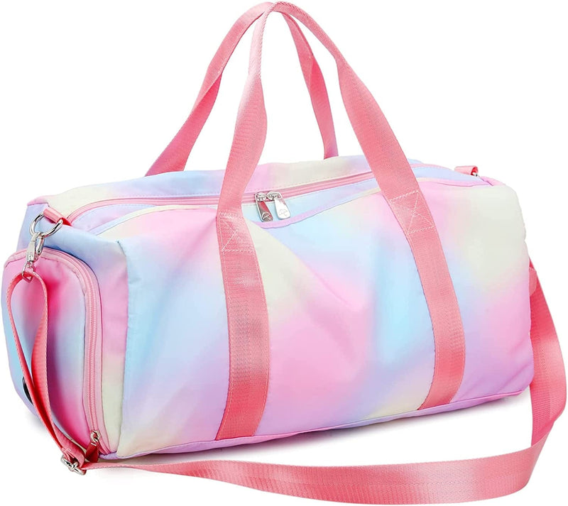 Sport Gym Duffle Travel Bag for Men Women Duffel with Shoe Compartment, Wet Pocket (Marble-White) Home & Garden > Household Supplies > Storage & Organization Bluboon Rainbow Pink-C  