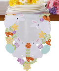 Spring Easter Bunny Table Runner 13"×68" ,Cutwork Embroidered Bunny Flowery Dresser Scarf Table Topper, Home Kitchen Dining Tabletop Decoration,Spring Color, Easter Bunny-3 Home & Garden > Decor > Seasonal & Holiday Decorations GRANDDECO Easter Bunny-3 Runner 13"×54" 