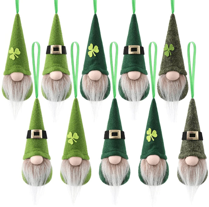 St Patrick Day Hanging Gnome Ornaments Set of 10, Irish Gnomes Handmade Leprechaun Elf Tomet Decorationsspring Gnome Lucky Clover Hanging Ornament  SR Crafts Co., Ltd   