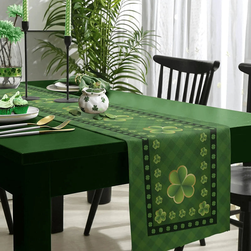 St. Patrick'S Day Cotton Linen Table Runner Dresser Scarves,Happy St. Patrick'S Day Clover Green Buffalo Table Runners for Dinning Table,Kitchen Decor,Holiday Parties Dinner Decoration-13X70 Inch Arts & Entertainment > Party & Celebration > Party Supplies Artwork Store   