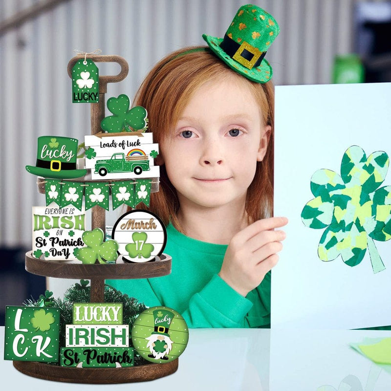 St.Patrick'S Day Easter Decorations Saint Patricks Day Farmhouse Tiered Tray Decor Wooden St. Patricks Day Tiered Tray Items Shamrocks Trays Signs Rustic Decorative Tabletop Signs for Saint Patricks