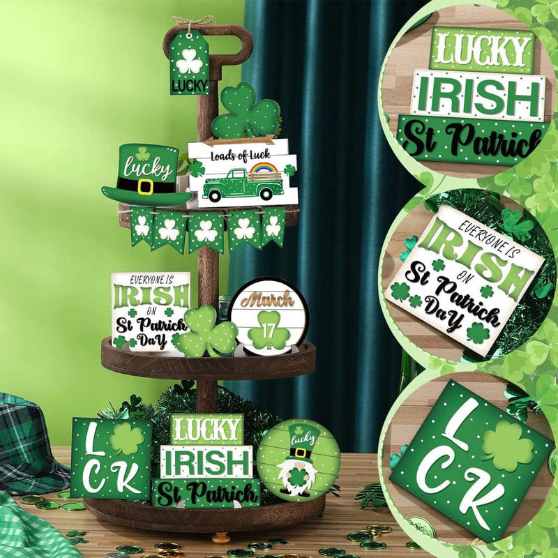 St.Patrick'S Day Easter Decorations Saint Patricks Day Farmhouse Tiered Tray Decor Wooden St. Patricks Day Tiered Tray Items Shamrocks Trays Signs Rustic Decorative Tabletop Signs for Saint Patricks