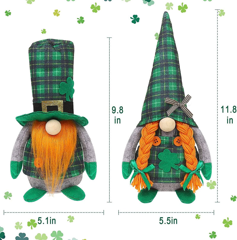 St Patrick'S Day Gnomes Plush Decoration, 2 Pack Different Green Grid Hats with Shamrock ,Faceless Elderly Irish Festival Lucky Hanging Ornaments, Saint Patrick'S Day Irish Home and Office Decor