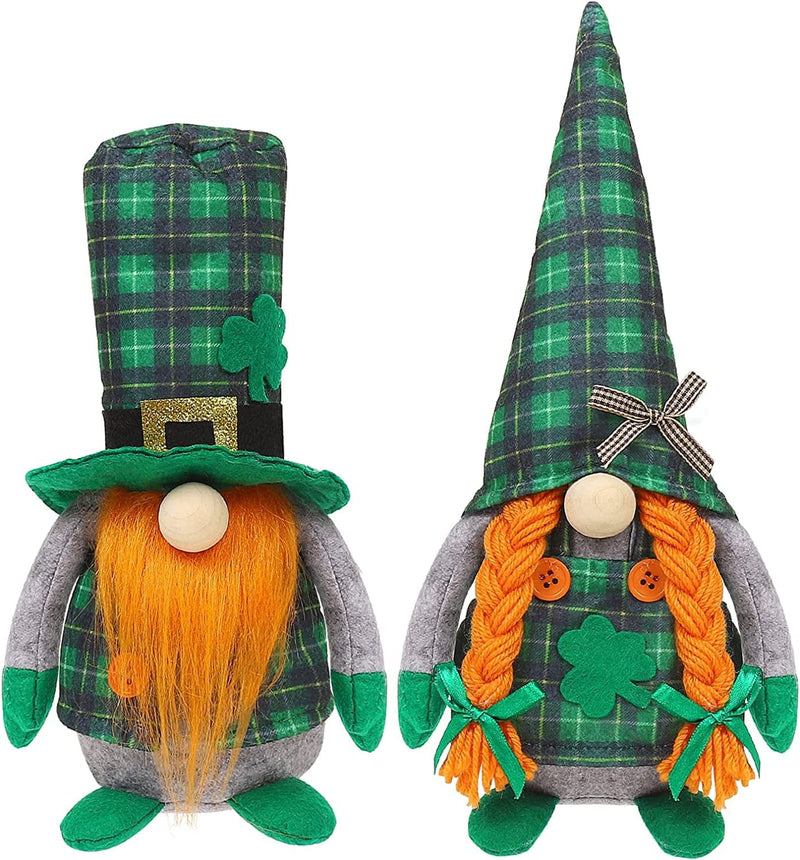 St Patrick'S Day Gnomes Plush Decoration, 2 Pack Different Green Grid Hats with Shamrock ,Faceless Elderly Irish Festival Lucky Hanging Ornaments, Saint Patrick'S Day Irish Home and Office Decor Home & Garden > Decor > Seasonal & Holiday Decorations CRCZK   